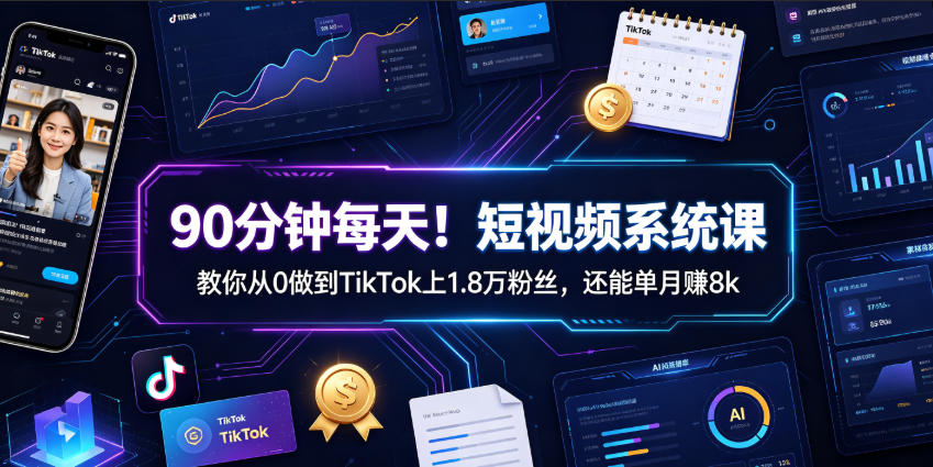 90分钟每天！短视频系统课教你从0做到TikTok上1.8万粉丝，还能单月賺8k【原创双语字幕】-智享云联