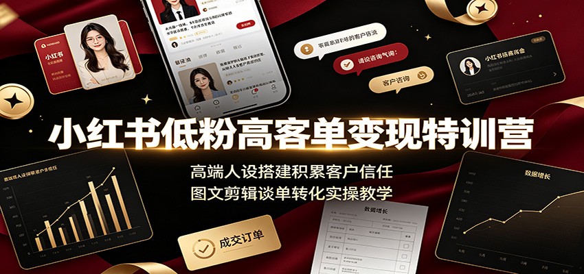 小红书低粉高客单变现特训营：高端人设搭建积累客户信任，图文剪辑谈单转化实操教学-智享云联