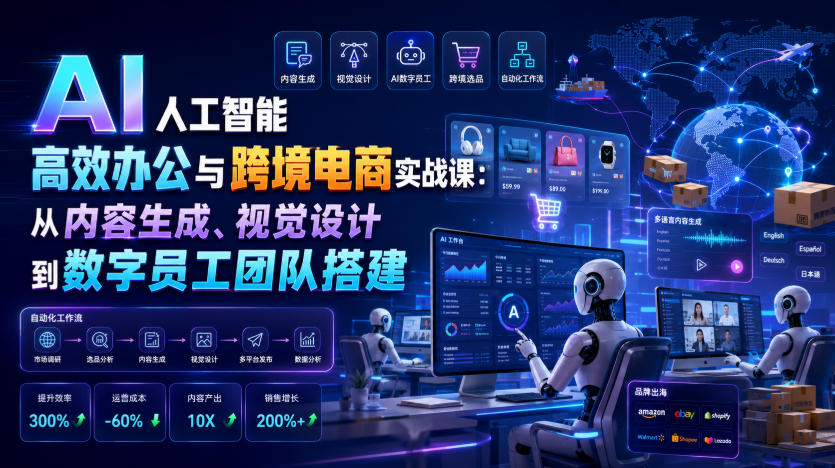 AI人工智能高效办公与跨境电商实战课：从内容生成、视觉设计到数字员工团队搭建-智享云联