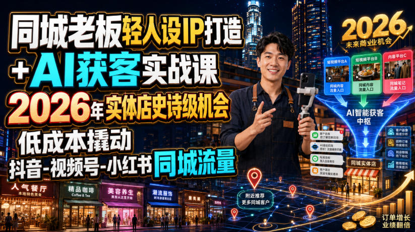 同城老板轻人设IP打造+AI获客实战课,2026年实体店史诗级机会,低成本撬动抖音-视频号-小红书同城流量-智享云联
