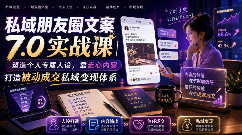 私域朋友圈文案7.0实战课｜塑造个人专属人设，靠走心内容打造被动成交私域变现体系-智享云联