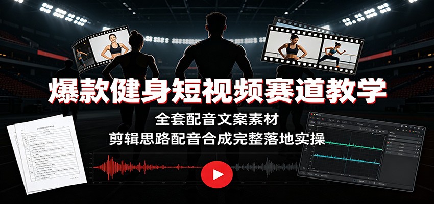 爆款健身短视频赛道教学：全套配音文案素材，剪辑思路配音合成完整落地实操-智享云联