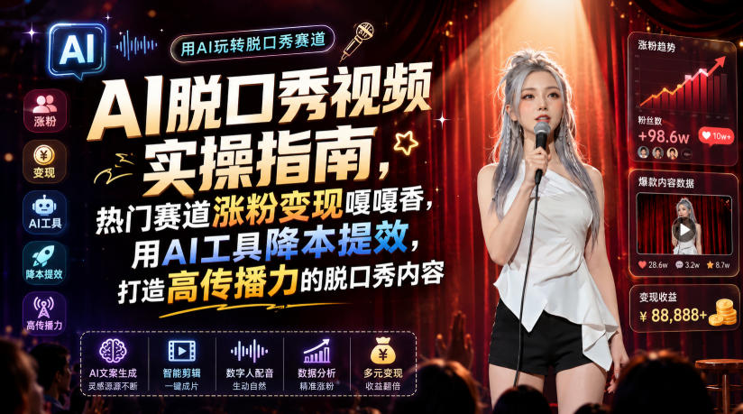 AI脱口秀视频实操指南，热门赛道涨粉变现嘎嘎香，用AI工具降本提效，打造高传播力的脱口秀内容-智享云联