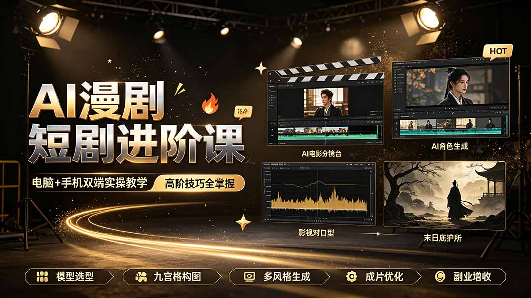 AI漫剧短剧进阶课|电脑+手机双端实操教学|影视剧对口型人物吃瓜×解压末日庇护所全程讲解,高阶技巧全掌握-智享云联