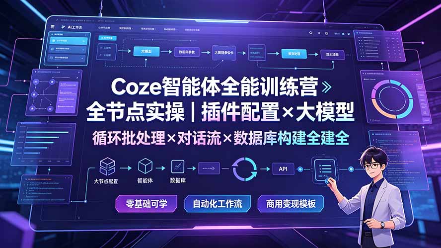 Coze智能体全能训练营：全节点实操｜插件配置×大模型×循环批处理×对话流×数据库构建全教学-智享云联