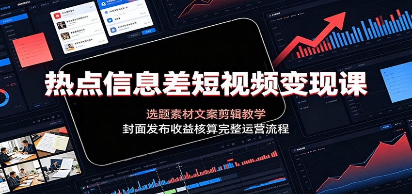 热点信息差短视频变现课：选题素材文案剪辑教学，封面发布收益核算完整运营流程-智享云联