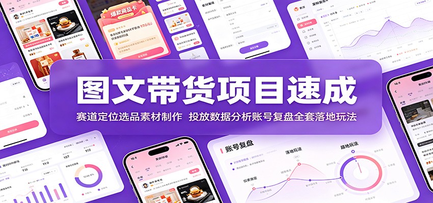 图文带货项目速成：赛道定位选品素材制作，投放数据分析账号复盘全套落地玩法-智享云联