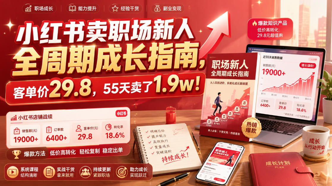 小红书卖职场新人全周期成长指南，客单价29.8，55天卖了1.9w！-智享云联