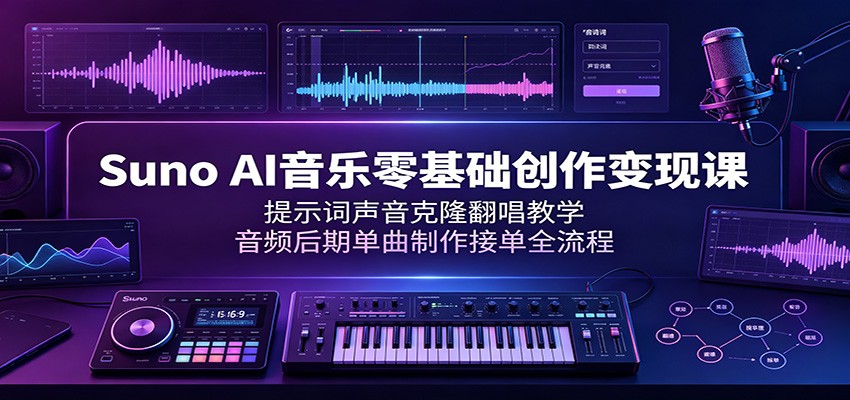Suno AI音乐零基础创作变现课：提示词声音克隆翻唱教学，音频后期单曲制作接单全流程-智享云联