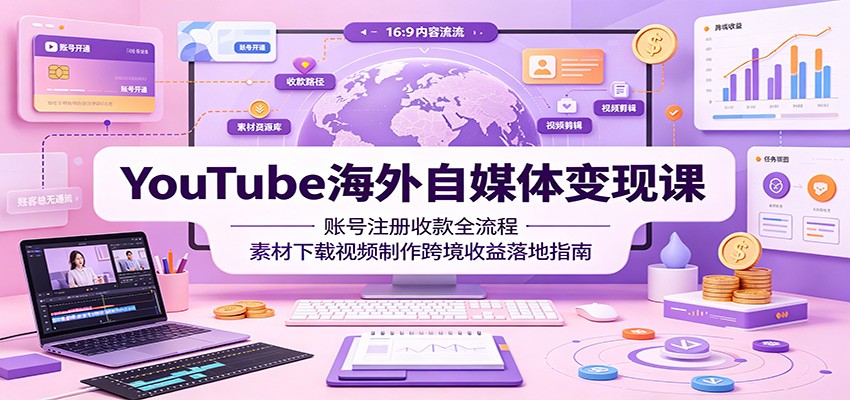 YouTube海外自媒体变现课:账号注册收款全流程,素材下载视频制作跨境收益落地指南-智享云联