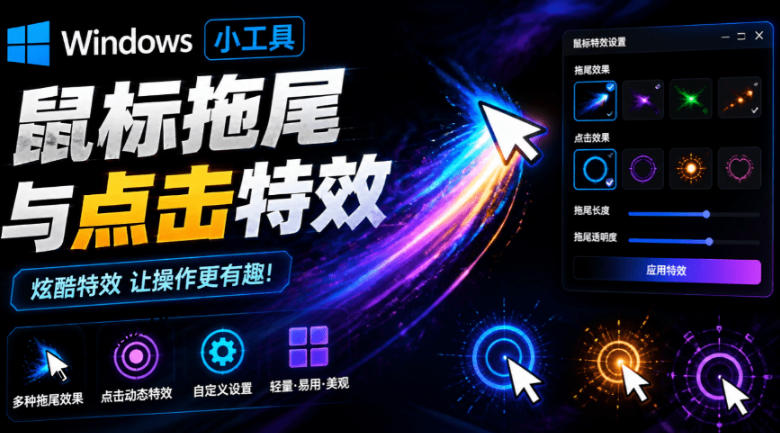 Windows特效小工具！一键给你的鼠标添加拖尾与点击动态特效，吾爱出品，免费使用Mouse Trail-智享云联