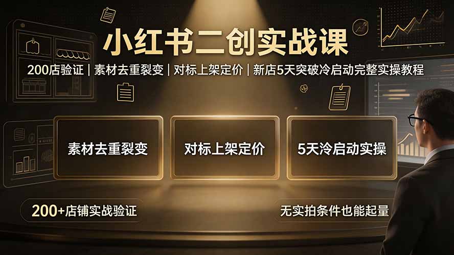 小红书二创实战课：200店验证｜素材去重裂变｜对标上架定价｜新店5天突破冷启动完整实操教程-智享云联