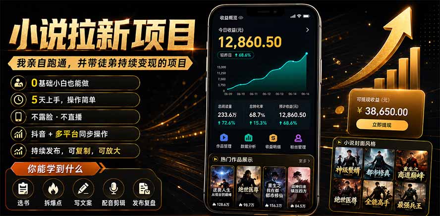 抖音及多平台小说拉新项目：我亲自跑通并持续带徒弟实操｜0基础小白5天上手快速变现-智享云联