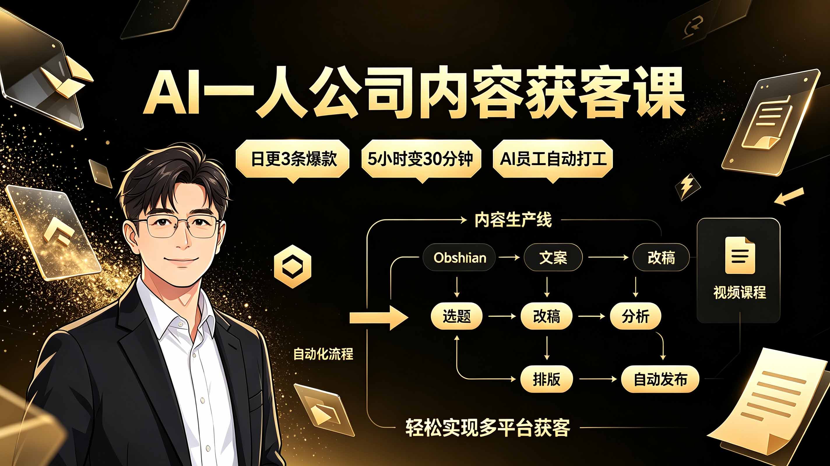 AI一人公司内容获客课:日更3条爆款×5小时变30分钟×AI员工自动打工,轻松实现多平台获客-智享云联