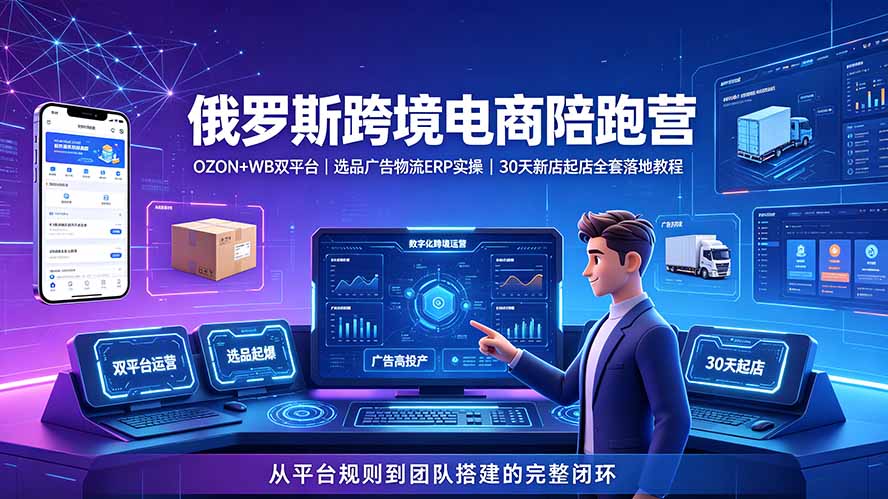 2026俄罗斯跨境电商陪跑营：OZON+WB双平台｜选品广告物流ERP实操｜30天新店起店全套落地教程-智享云联