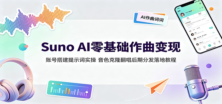 Suno AI零基础作曲变现：账号搭建提示词实操，音色克隆翻唱后期分发落地教程-智享云联