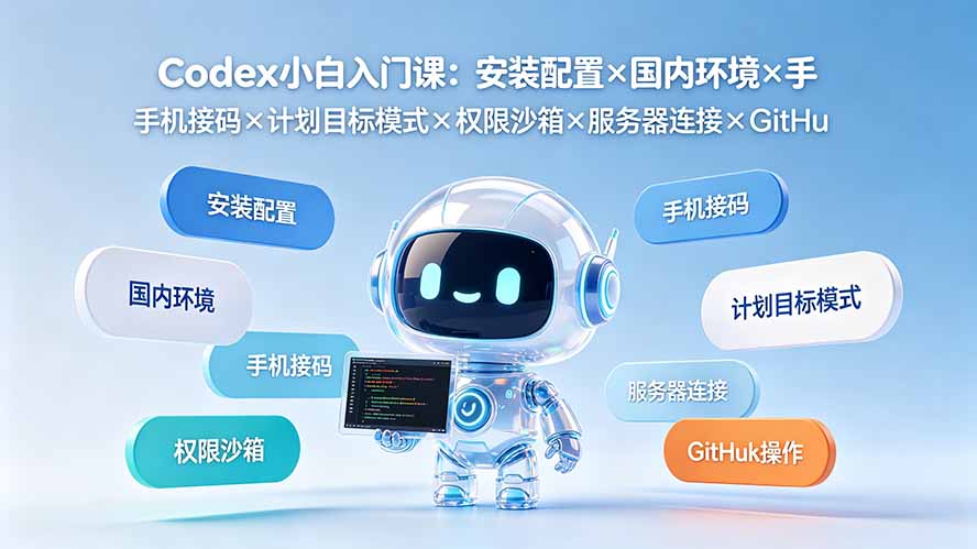 Codex小白入门课：安装配置×国内环境×手机接码×计划目标模式×权限沙箱×服务器连接×GitHub操作-智享云联