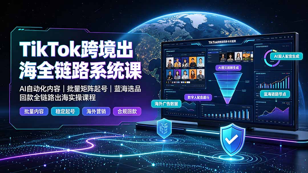 TikTok跨境出海全链路系统课-2026年7月:AI自动化内容|批量矩阵起号|蓝海选品回款全链路出海实操课程-智享云联