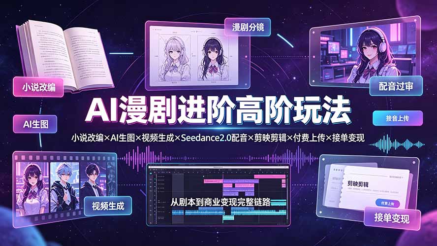 AI漫剧进阶高阶玩法：小说改编×AI生图×视频生成×Seedance2.0配音×剪映剪辑×付费上传×接单变现-智享云联
