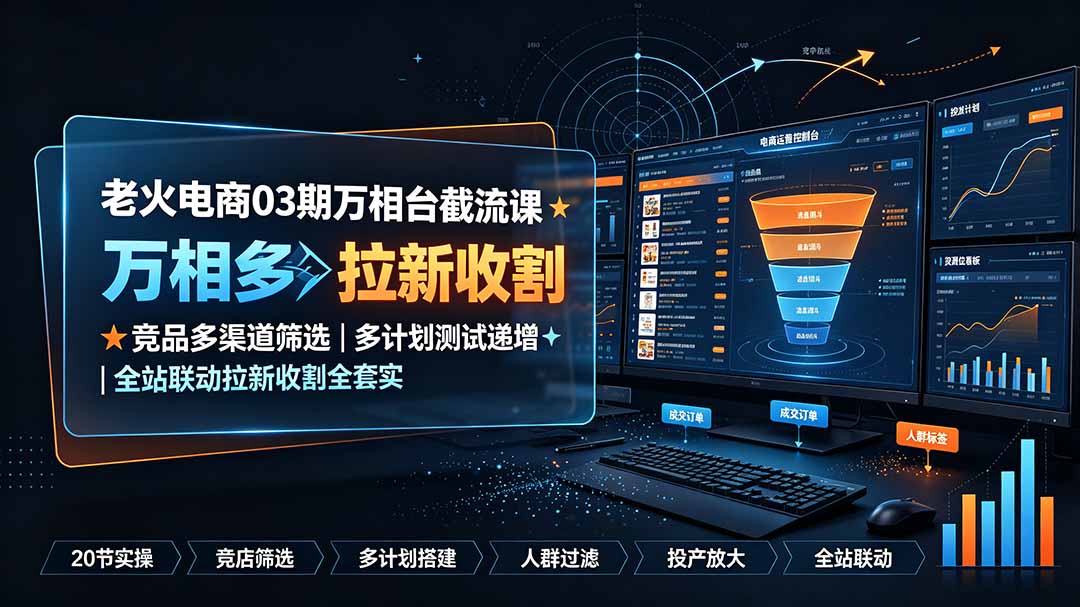 老火电商03期万相台截流课：竞品多渠道筛选｜多计划测试递增｜全站联动拉新收割全套实操教学-智享云联