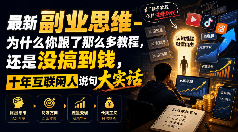最新副业思维-为什么你跟了那么多教程,还是没搞到钱,十年互联网人说句大实话【揭秘】-智享云联