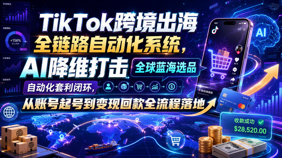 TikTok跨境出海全链路自动化系统,AI降维打击全球蓝海选品自动化套利闭环,从账号起号到变现回款全流程落地(2026年7月)-智享云联