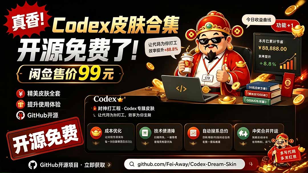 闲鱼售卖99元的Codex皮肤包，GitHub 免费开源了！让你的codex变成精美界面 Codex Dream Skin-智享云联