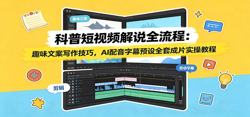 科普短视频解说全流程：趣味文案写作技巧，AI配音字幕预设全套成片实操教程-智享云联