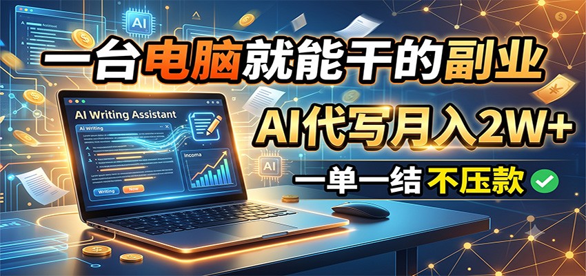 一台电脑就能干的副业，AI代写月入2W+，一单一结不压款-智享云联