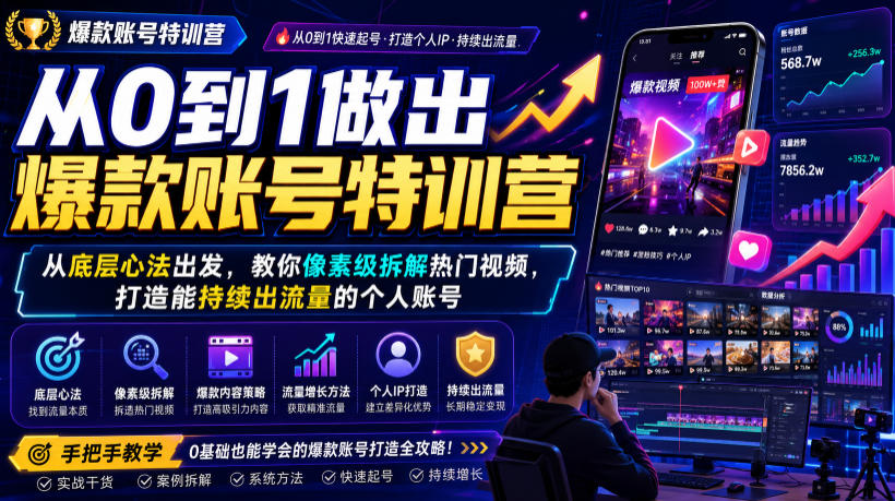 从0到1做出爆款账号特训营，从底层心法出发，教你像素级拆解热门视频，打造能持续出流量的个人账号-智享云联