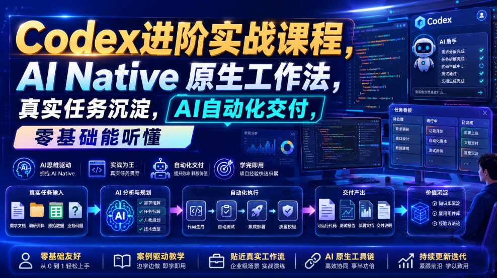 Codex进阶实战课｜AI Native原生工作法，22节真实任务落地，从配置到AI自动化交付全链路教程-智享云联