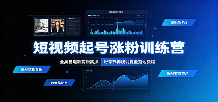 短视频起号涨粉训练营：全类目爆款剪辑实操，账号节奏规划复盘落地教程-智享云联