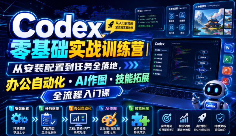 Codex零基础实战训练营｜从安装配置到任务全落地，办公自动化・AI作图・技能拓展全流程入门课-智享云联