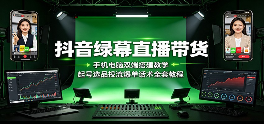 抖音绿幕直播带货：手机电脑双端搭建教学，起号选品投流爆单话术全套教程-智享云联
