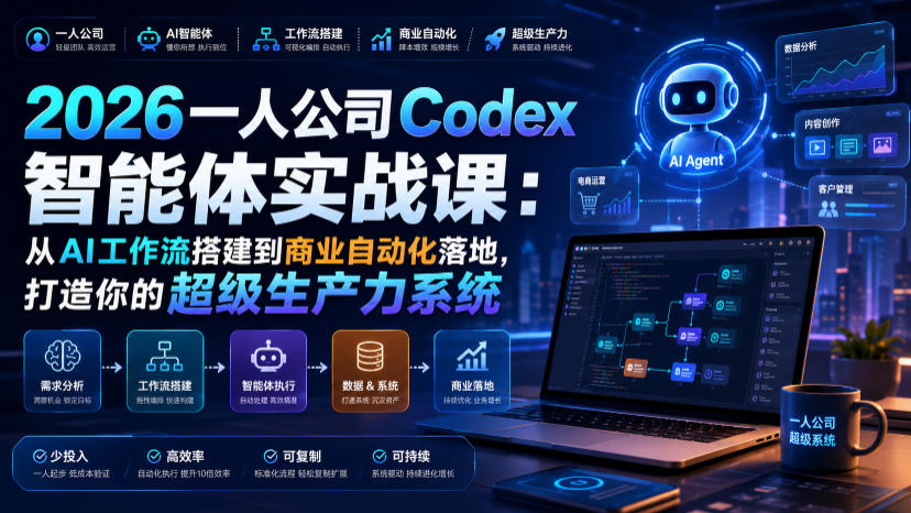 2026一人公司Codex智能体实战课：从AI工作流搭建到商业自动化落地，打造你的超级生产力系统-智享云联