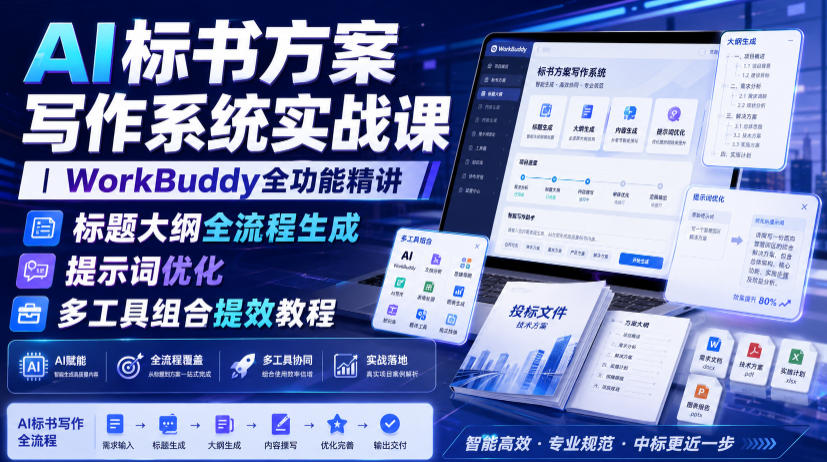 AI标书方案写作系统实战课|WorkBuddy全功能精讲・标题大纲全流程生成・提示词优化・多工具组合提效教程-智享云联