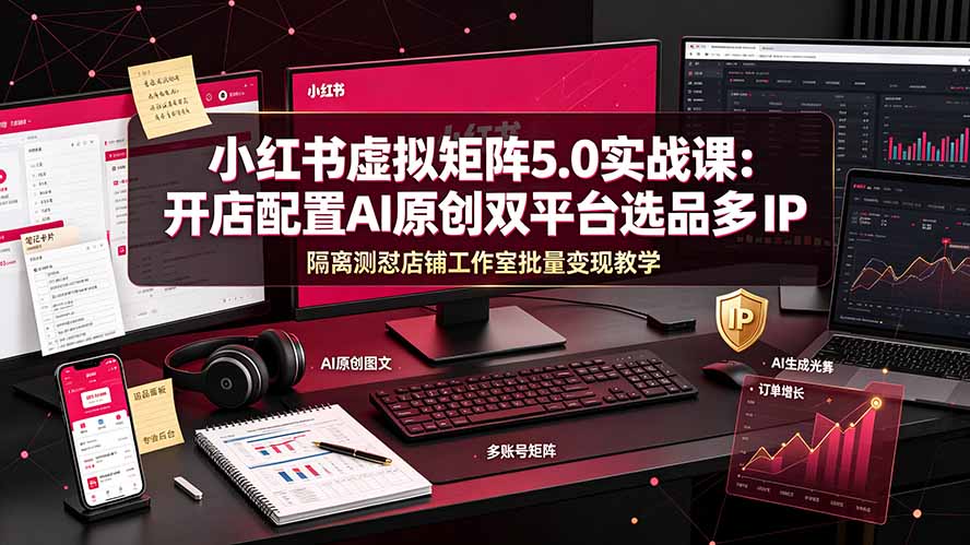 小红书虚拟矩阵5.0实战课：开店配置｜AI原创｜双平台选品｜多IP隔离｜测怼店铺工作室批量变现实操教学-智享云联