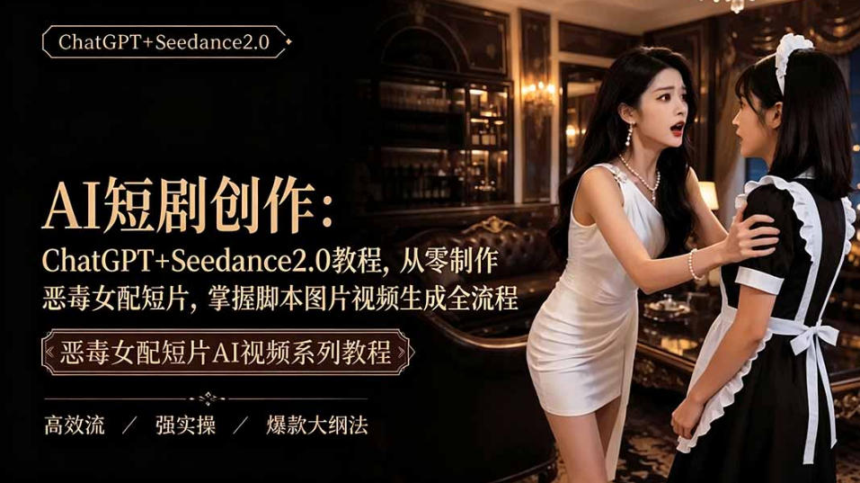 AI短剧从零创作实战课|ChatGPT脚本撰写+Seedance2.0视频生成,恶毒女配短剧全流程教程-智享云联