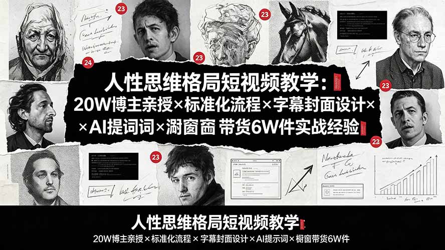 人性思维格局短视频教学：20W博主亲授×标准化流程×字幕封面设计×AI提示词×橱窗带货6W件实战经验-智享云联