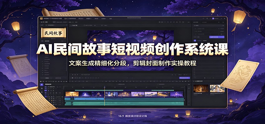 AI民间故事短视频创作系统课:文案生成精细化分段,剪辑封面制作实操教程-智享云联