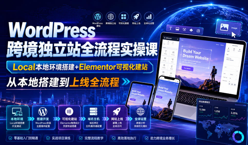 WordPress跨境独立站全流程实操课｜Local本地环境搭建+Elementor可视化建站，从本地搭建到上线全流程-智享云联