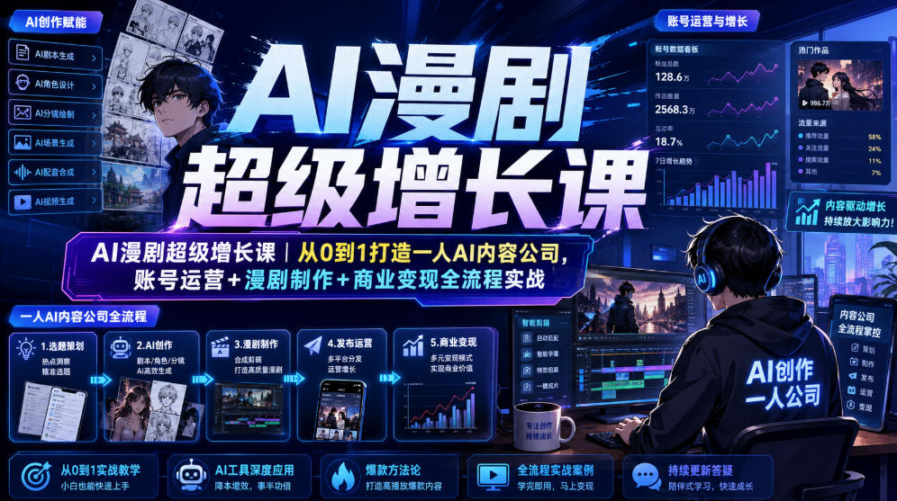 AI漫剧超级增长课|从0到1打造一人AI内容公司,账号运营+漫剧制作+商业变现全流程实战-智享云联