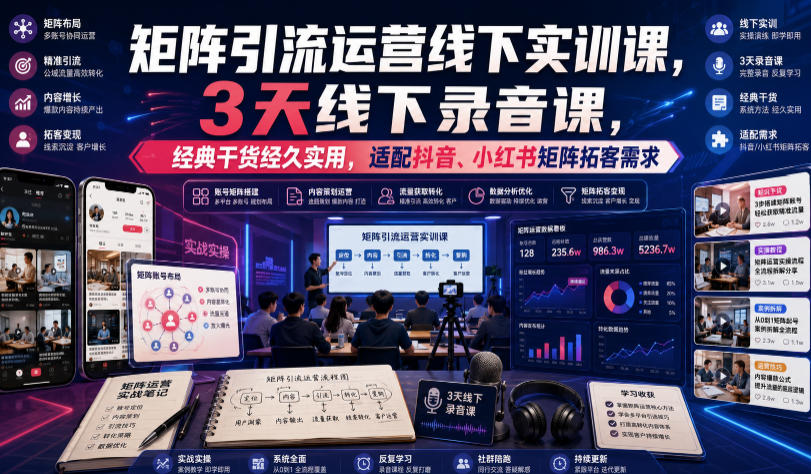 嗨推矩阵引流运营线下实训课，3天线下录音课，经典干货经久实用，适配抖音、小红书矩阵拓客需求-智享云联
