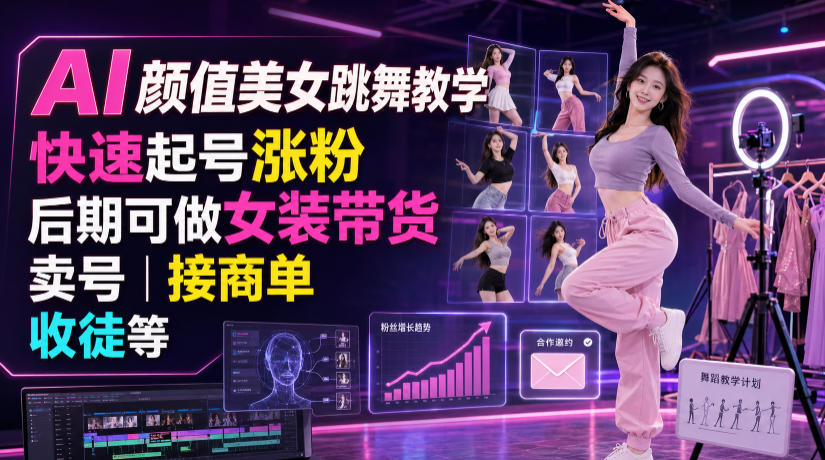 AI颜值美女跳舞教学，快速起号涨粉，后期可做女装带货，卖号，接商单，收徒等-智享云联