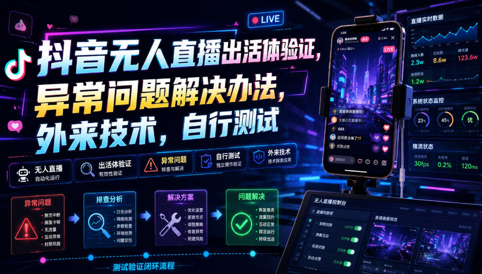 抖音无人直播出活体验证，异常问题解决办法，外来技术，自行测试-智享云联