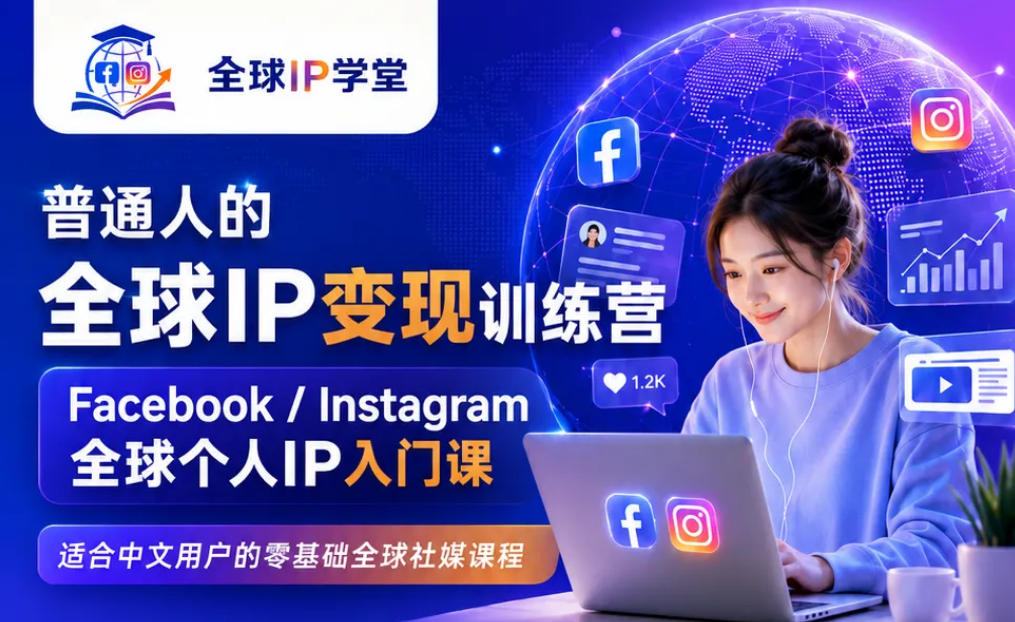 普通人的全球IP变现训练营，Facebook/Instagram全球个人IP入门课，零基础全球社媒课程-智享云联