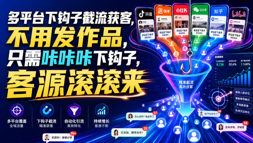 多平台下钩子截流获客，不用发作品，只需咔咔咔下钩子，客源滚滚来-智享云联