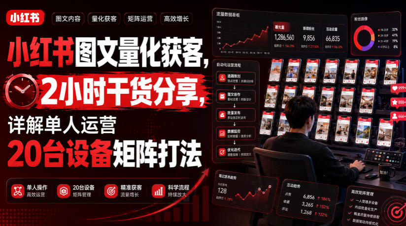 小红书图文量化获客，2小时干货分享，详解单人运营20台设备矩阵打法-智享云联
