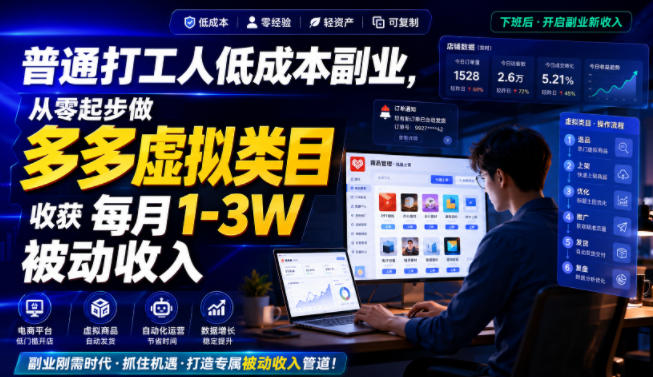 普通打工人低成本副业，从零起步做多多虚拟类目，收获每月1-3W被动收入【揭秘】-智享云联