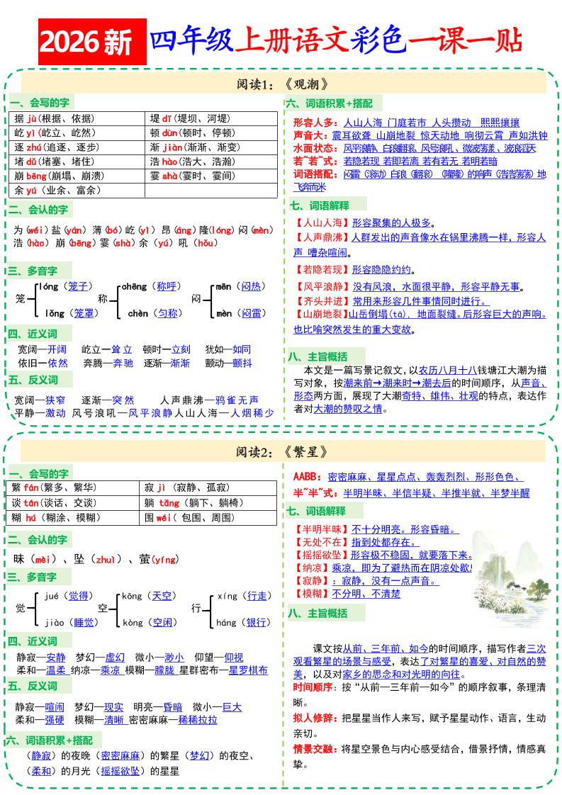 26新四上语文彩色一课一贴18页-智享云联